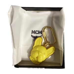 MCM Frenchie Bull Dog Face Yellow Keychain Bag Charm w/ Box & Dust Bag